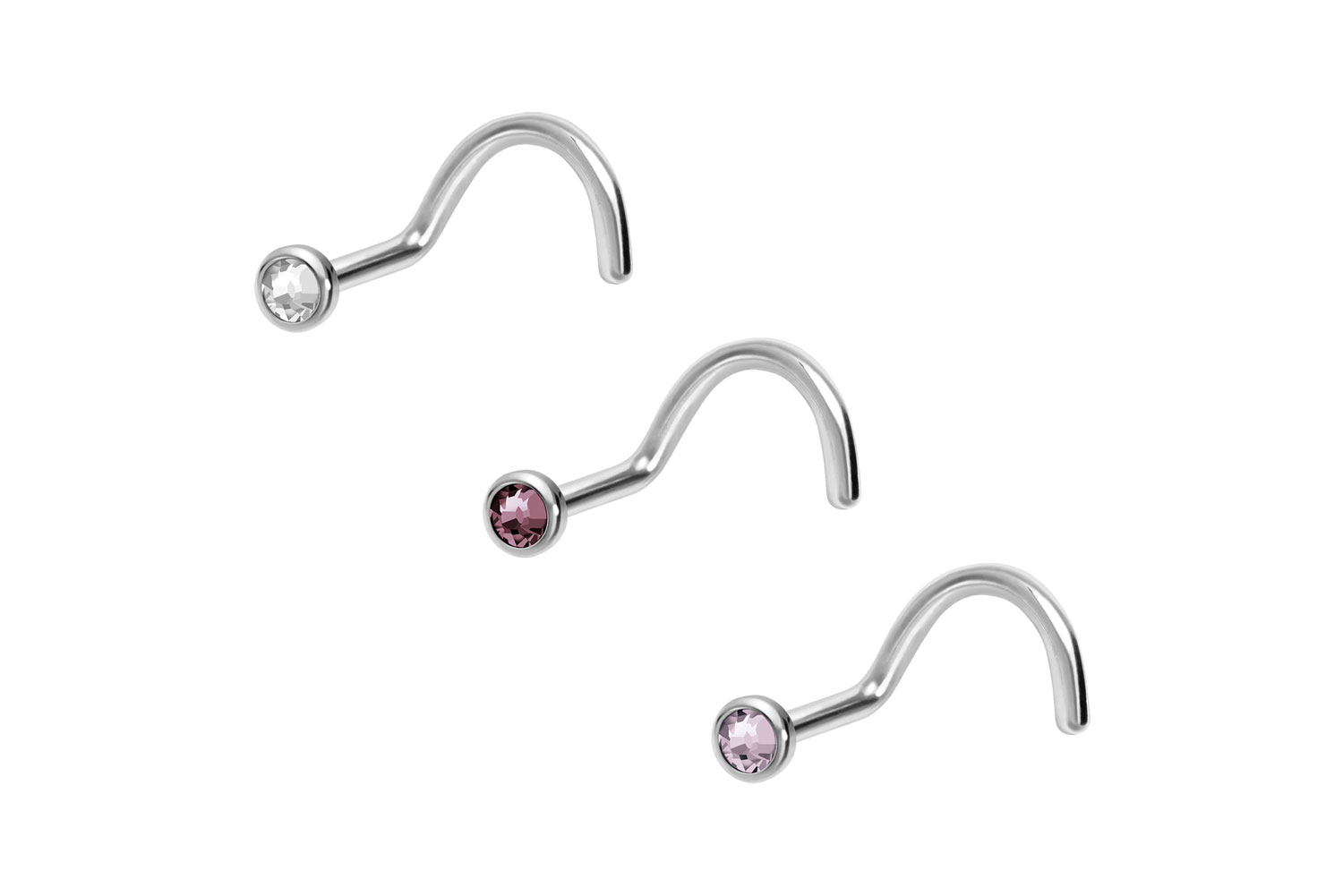 3er Set Titan Nasenstecker Nasenpiercing Spirale FLACHE KRISTALLDISC